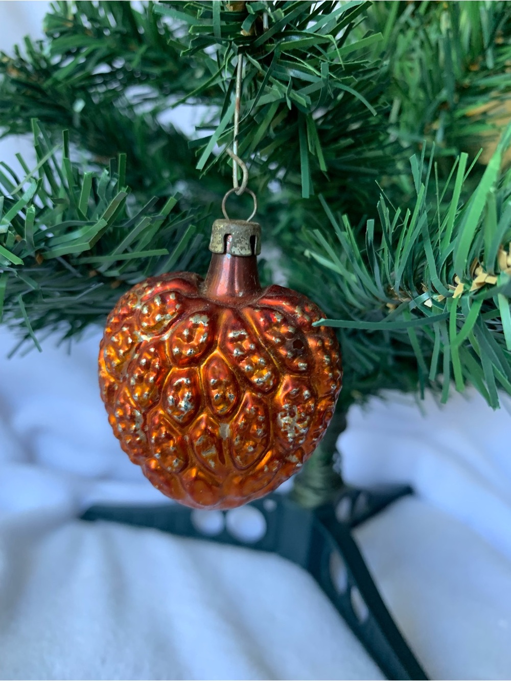 Vintage Blown Glass Heart Ornament Amber Orange Copper Mercury Glass